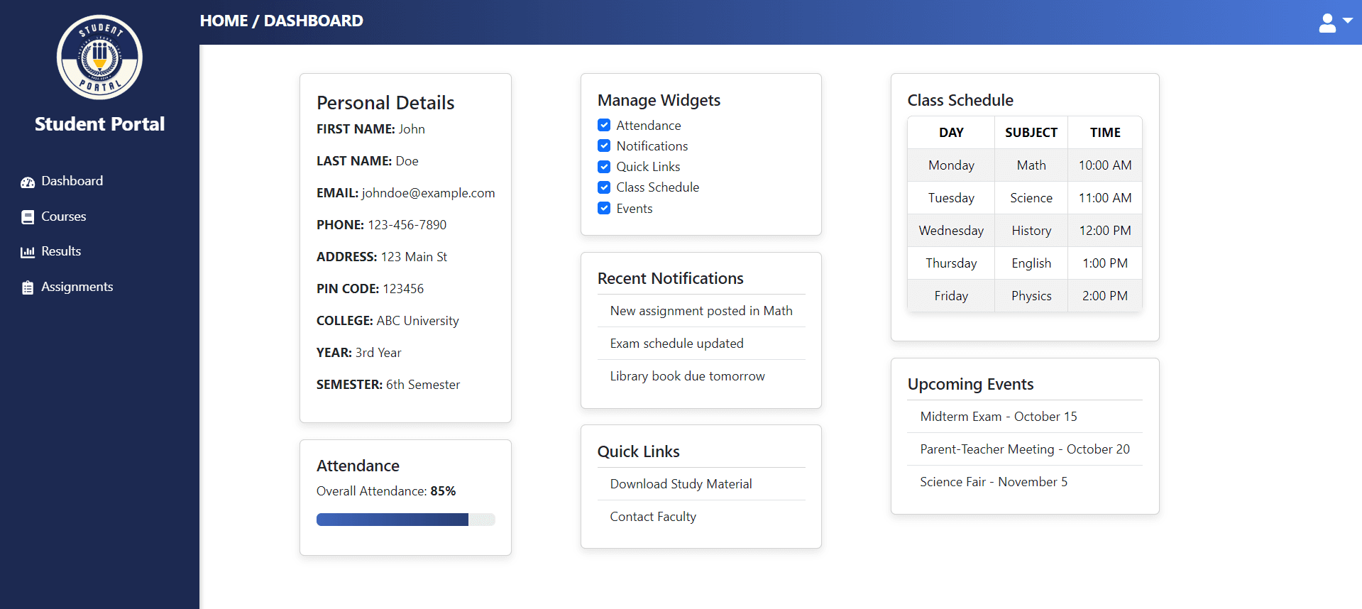Student Portal screenshot
